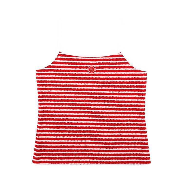 

Топ Sporty & Rich Serif Logo Striped Terry Tank, Fire Red Stripes