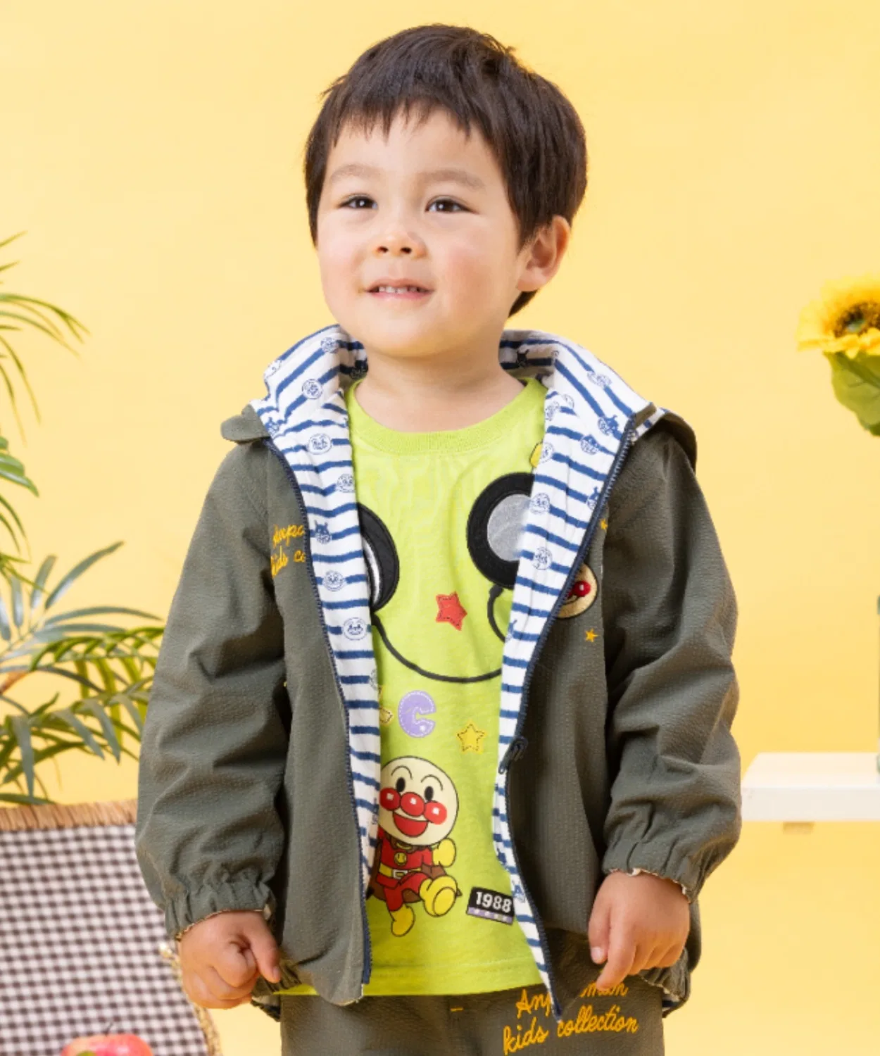 Куртка Anpanman двусторонняя с отстегивающимся капюшоном, хаки — фото 2