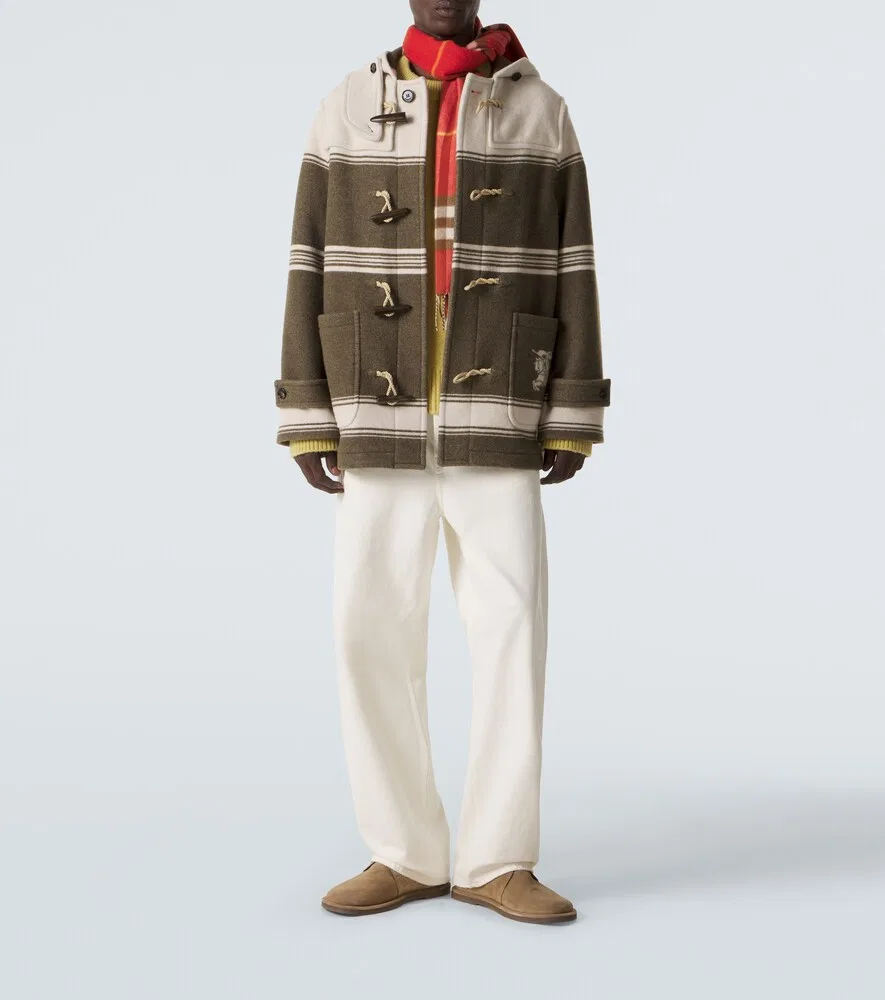 Полосатое пальто-дафлкот из смеси шерсти и хлопка Burberry, зеленый — фото 2