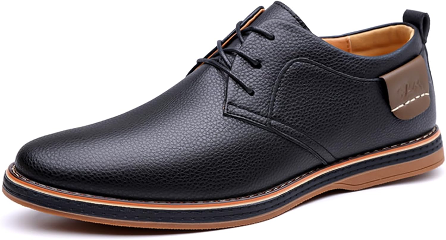 

Мужские оксфорды с круглым носком, повседневные кожаные туфли, дышащие с шнуровкой, подходят для офиса, вождения, деловых поездок Igzbibg, черный