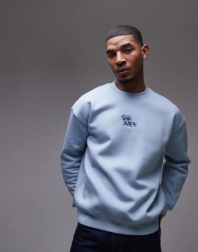 

Вышитая толстовка оверсайз синего цвета Topman
