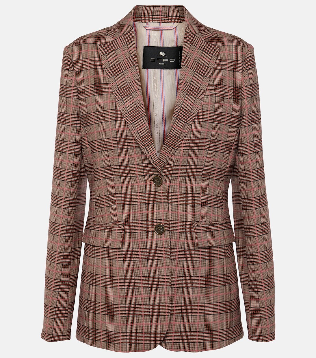 

Клетчатый пиджак из смесовой шерсти Etro, Multicolour On Pink Base