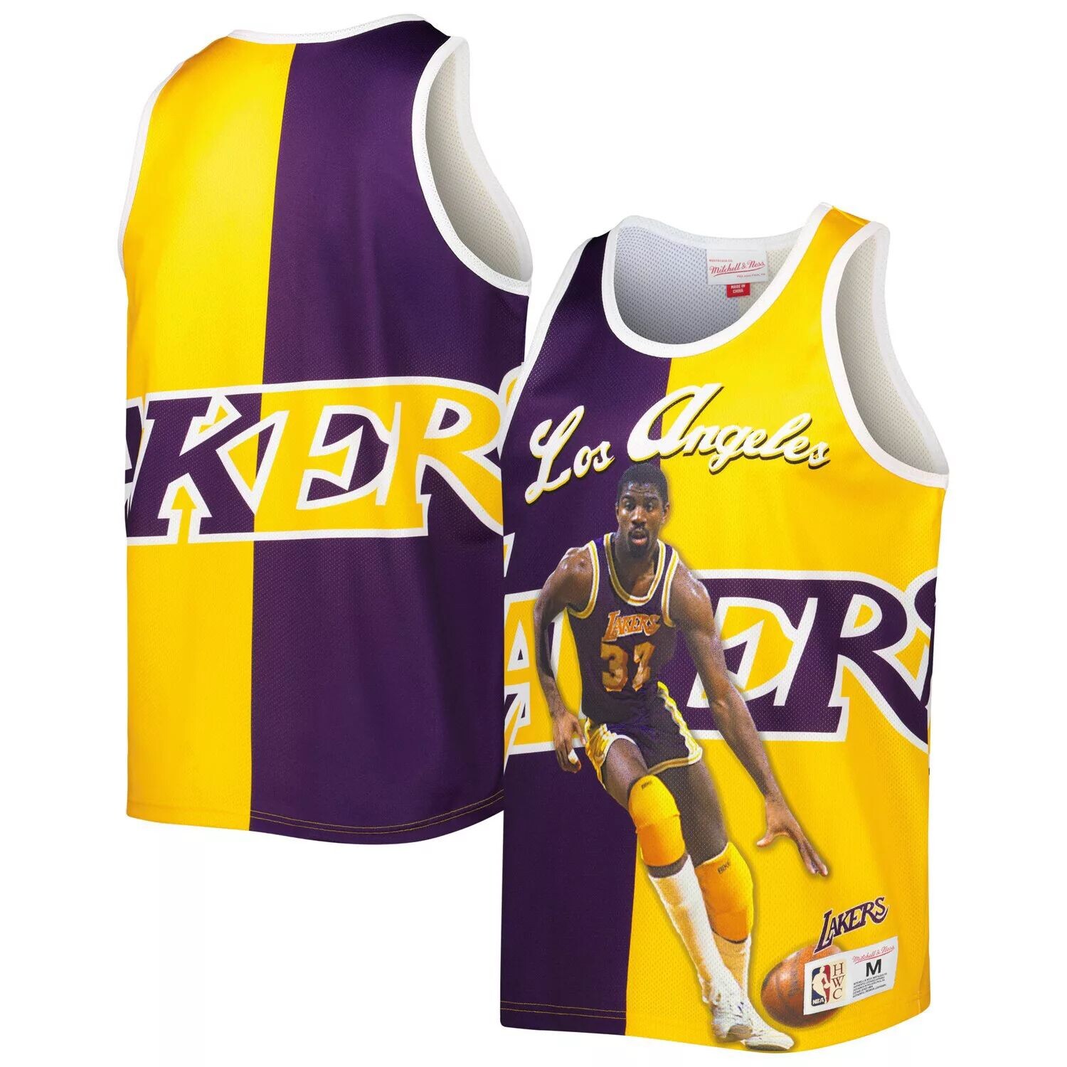 

Мужская майка Mitchell & Ness Magic Johnson фиолетового/золотого цвета с сублимированной отделкой Los Angeles Lakers
