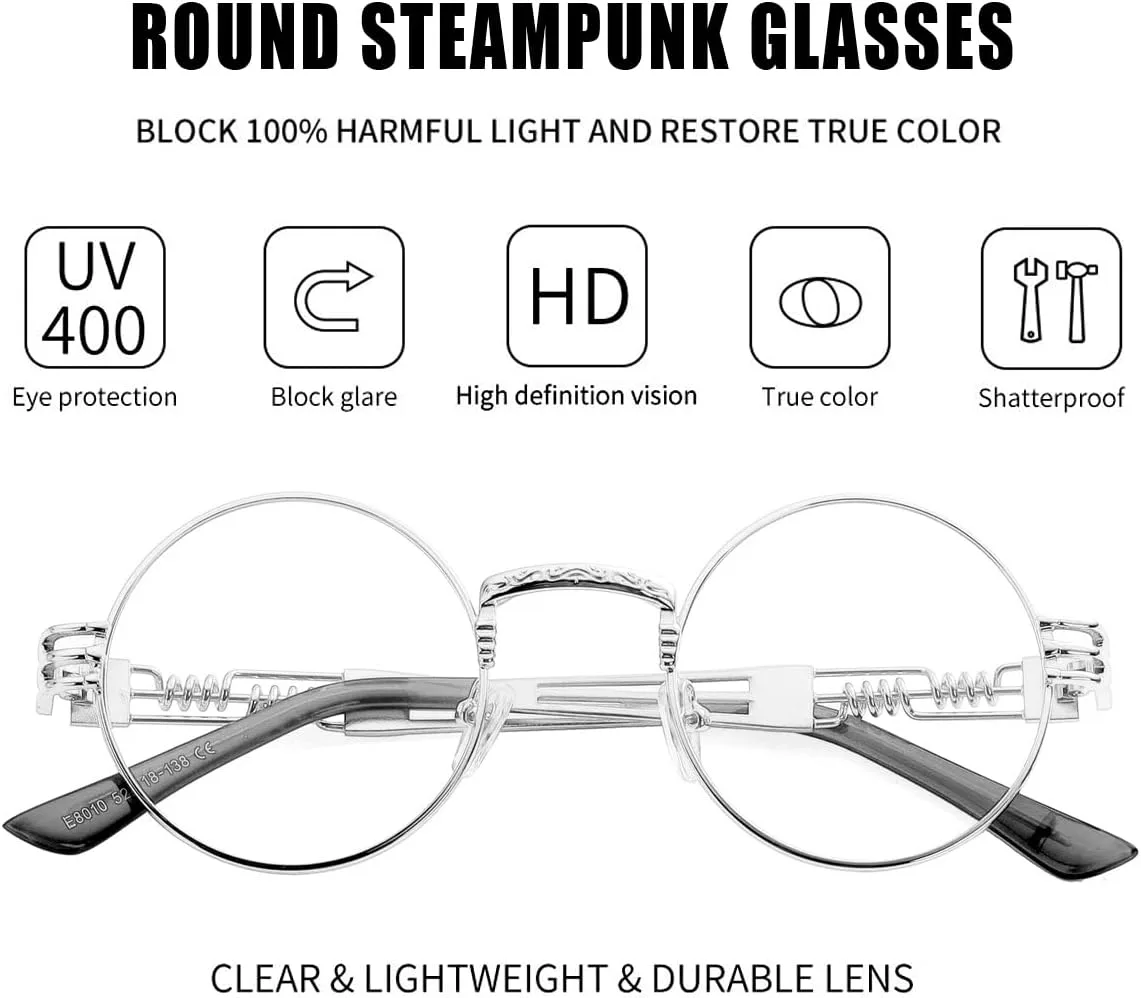 

Круглые солнцезащитные очки Kursan для женщин и мужчин, в стиле хиппи, ретро, ​​с металлической оправой, защита от УФ-излучения UV 400, 2 Pack (Gold/Red + Gold/Clear)