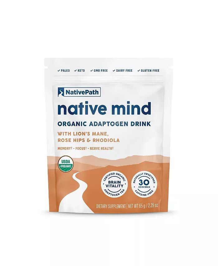 

Native Mind с львиной гривой, родиолой и шиповником, 30 порций Nativepath, белый