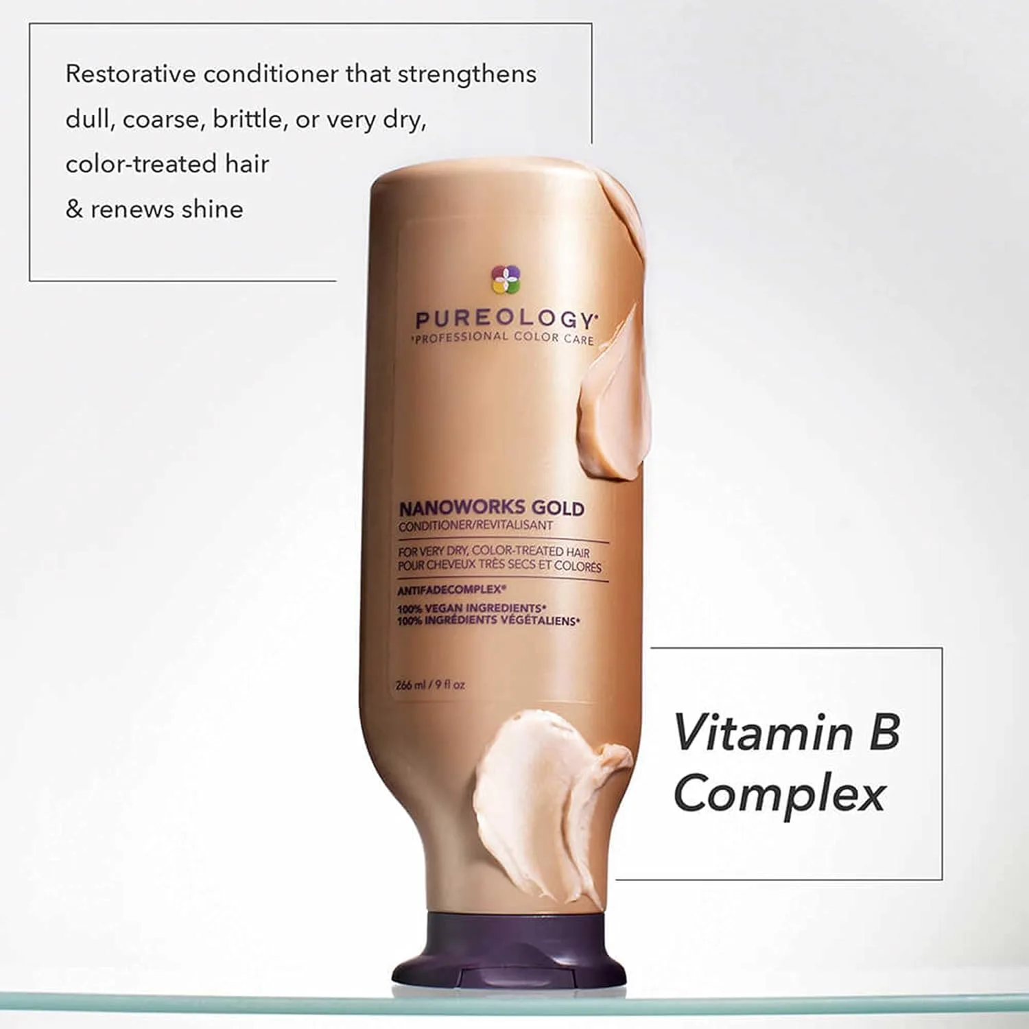 Кондиционер Pureology Nanoworks Gold - для очень сухих и окрашенных волос, восстанавливает и укрепляет волосы, не содержит сульфатов и подходит для веганов. 266 мл (.), Gold — фото 2