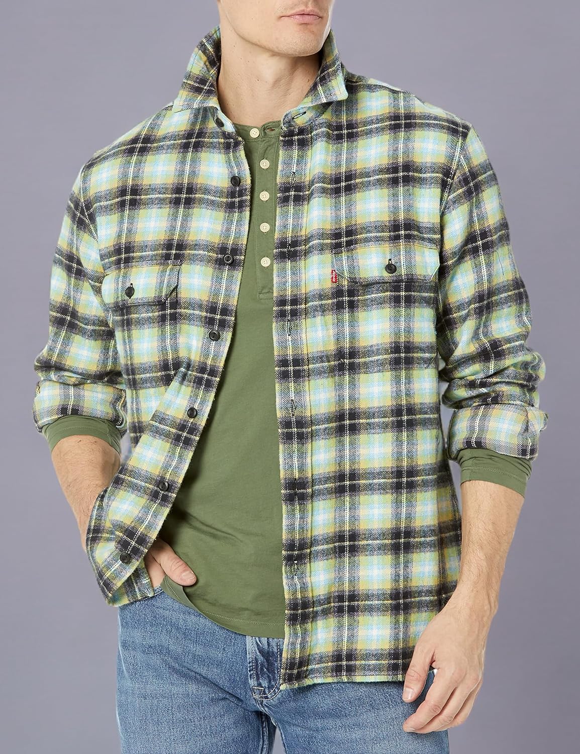 Мужская классическая рабочая рубашка Levi's с длинным рукавом, Warm Olive — фото 3