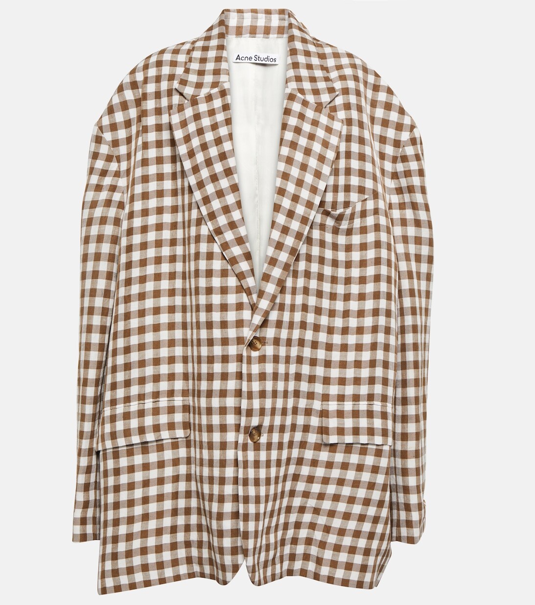 

Блейзер свободного кроя из смесового льна в клетку ACNE STUDIOS, коричневый