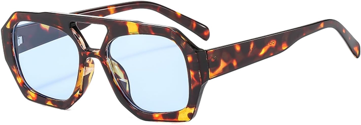 

Солнцезащитные очки YAMEIZE 70-х годов с двойной перемычкой и шестиугольной формой - ретро-очки-пилот, квадратные геометрические очки для вождения, для женщин и мужчин, Leopard Blue