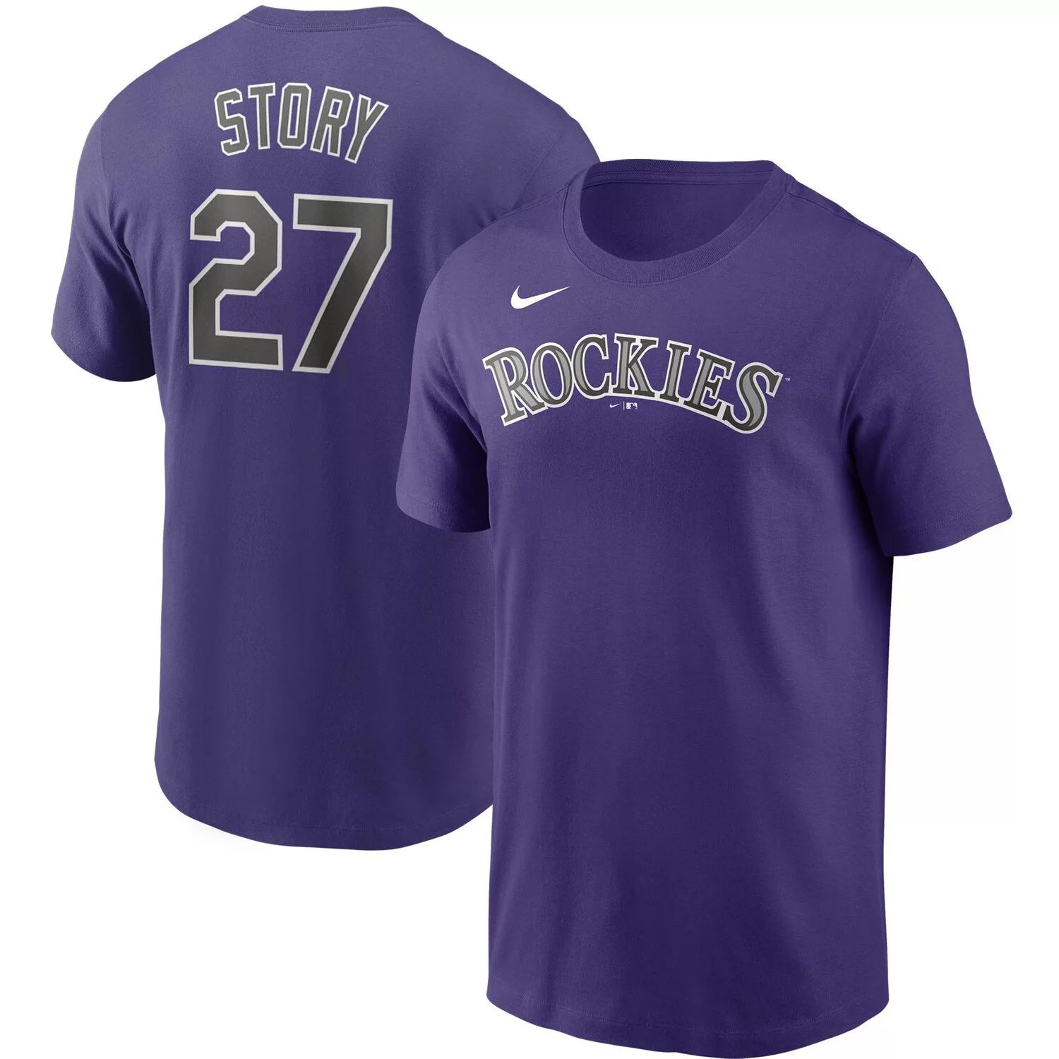 

Мужская футболка Nike Trevor Story Purple Colorado Rockies с именем и номером команды