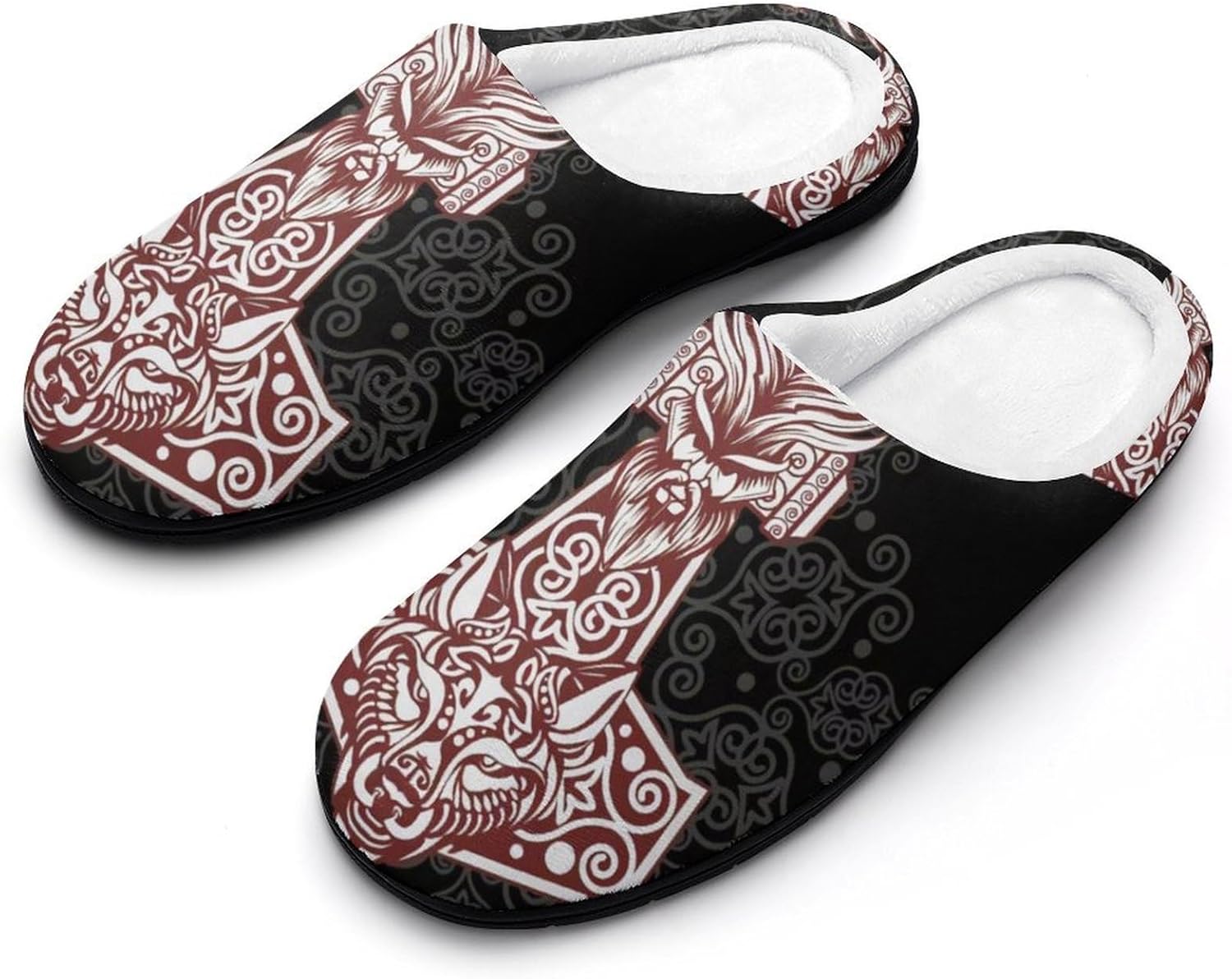 

Зимние теплые плюшевые домашние тапочки для спальни и гостиной, мужские тапочки с татуировкой «Нордический воин», легкие моющиеся тапочки Yxhzyhy, Quake