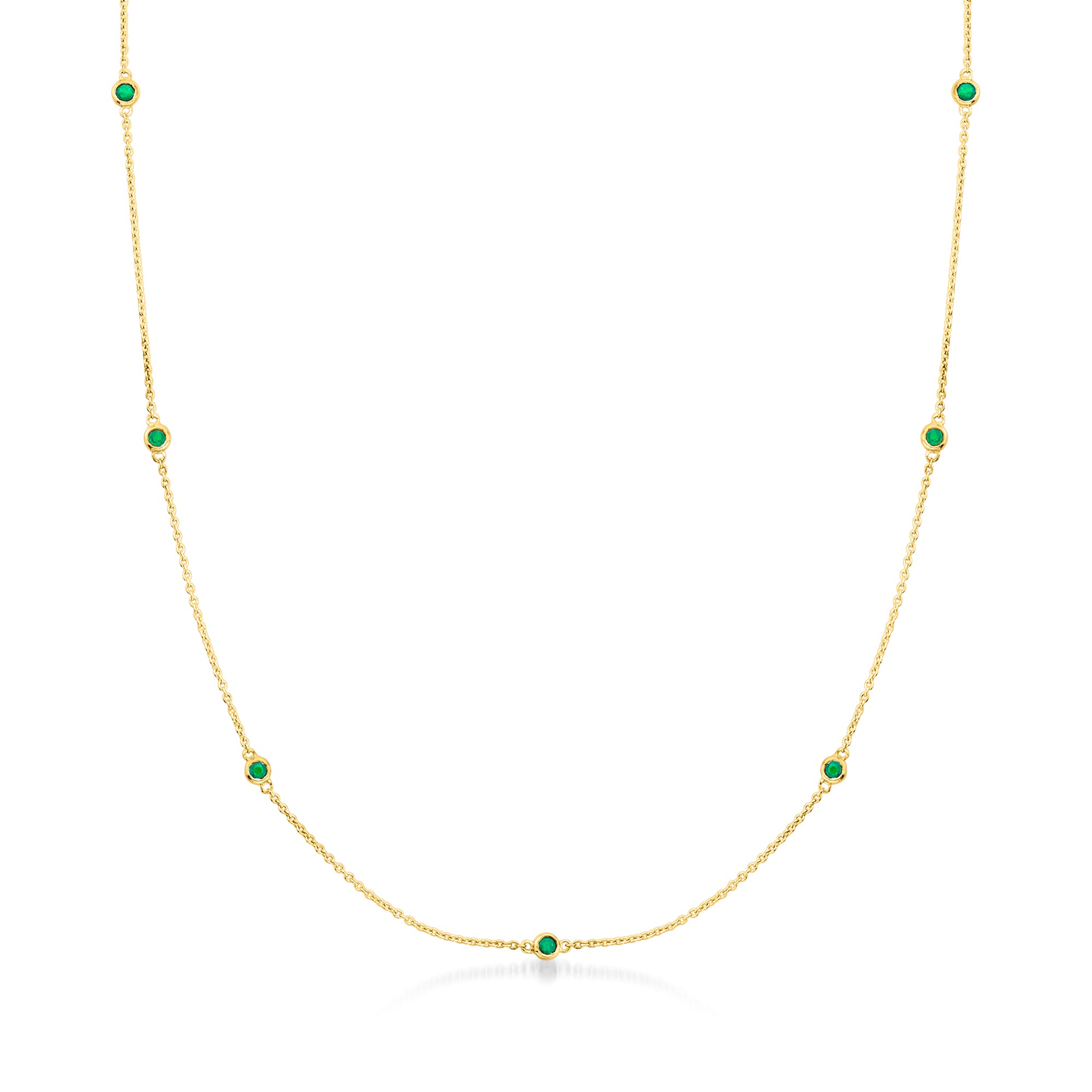 

Ожерелье Ross-Simons Emerald Station из 14-каратного желтого золота Rs Pure, 18 In