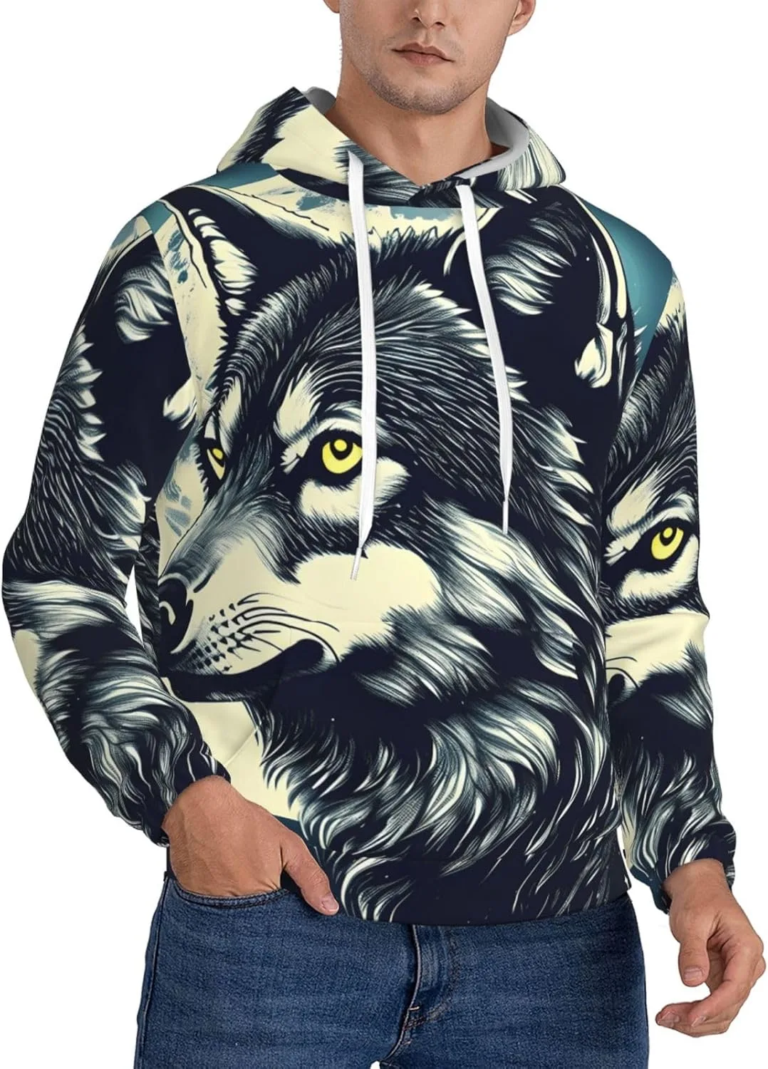 

Толстовка BaerK с капюшоном и принтом "Волк и луна"