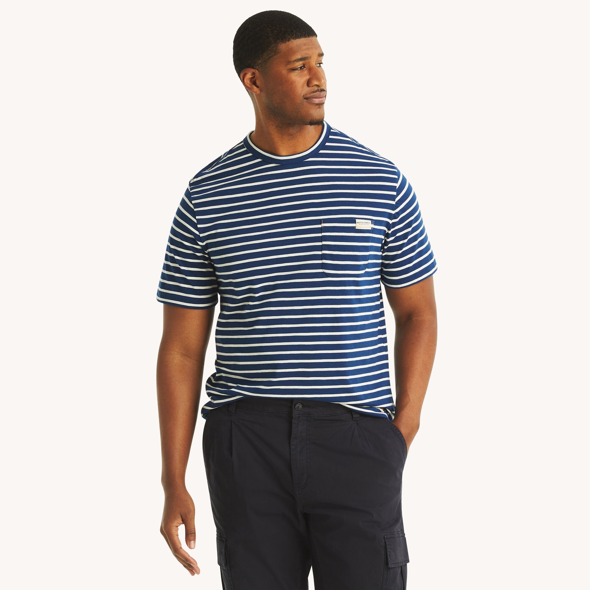 

Футболка Nautica Mens Nautica Jeans Co. Big & Tall в полоску с круглым вырезом, цвет estate blue