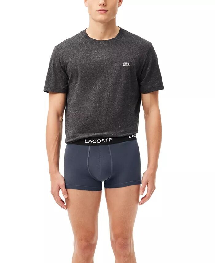 Комплект из 5 мужских трусов-боксеров Regular-Fit Stretch с логотипом на резинке Lacoste, серый — фото 3