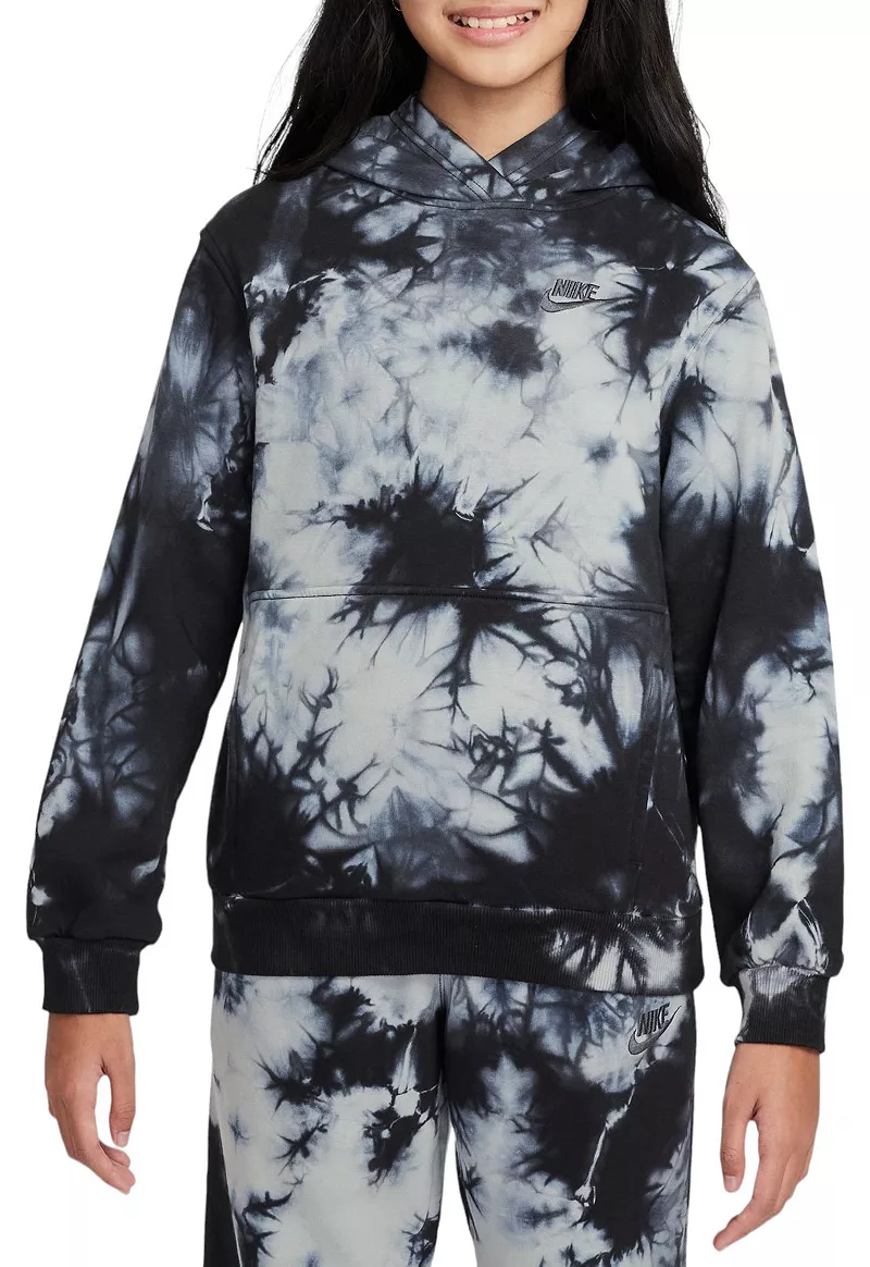 

Детская худи с флисовым принтом Nike Sportswear Club, цвет Lt Smoke Grey/Black/Black