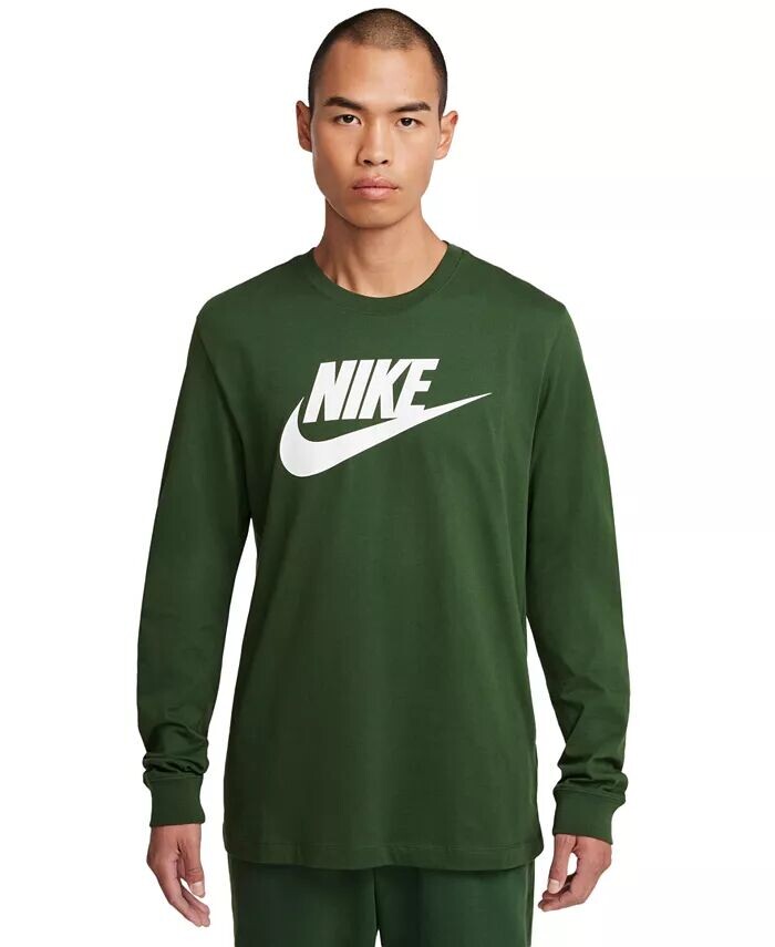 

Мужская спортивная футболка с длинным рукавом и логотипом Nike, зеленый