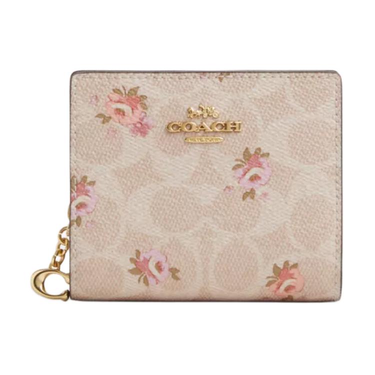 

COACH Миниатюрный женский кошелек из лакированного холста, Gold & Sand