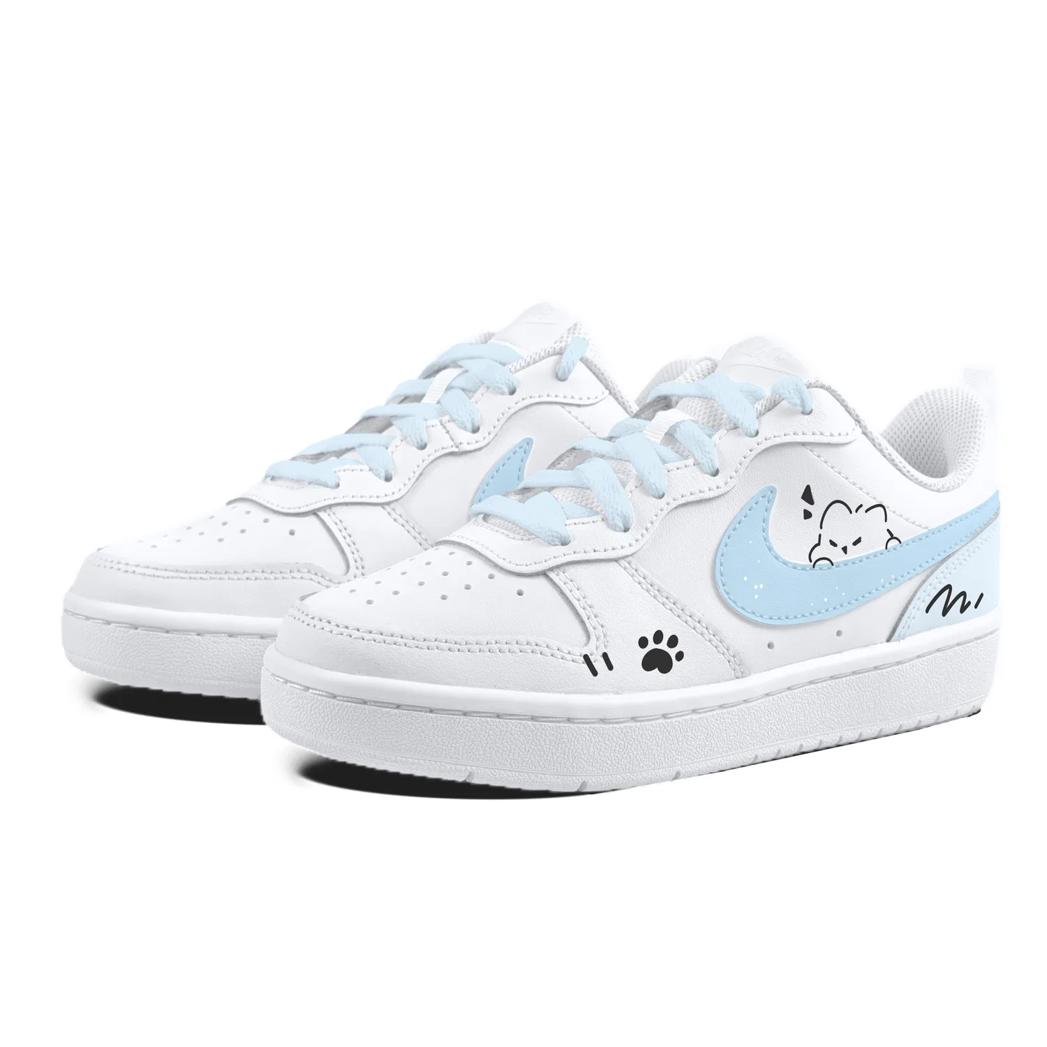 Детские скейтбордические кроссовки Court Borough Blue Hook Milk Cat Leather White Unisex Nike — фото 4