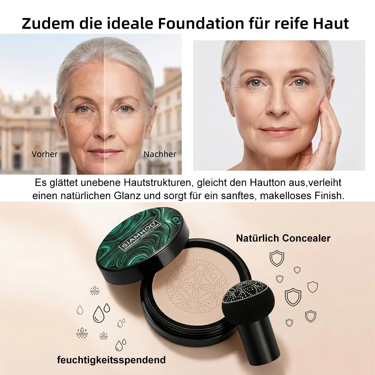 Тональная основа CC Cream Air Cushion Foundation с грибовидным спонжем, 20 г, натуральный Siamhoo, Natural — фото 4
