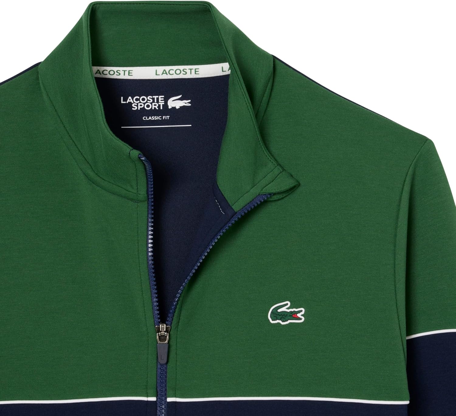 Мужская спортивная теннисная толстовка Lacoste с застежкой-молнией и цветными блоками, Navy Blue/Green — фото 2