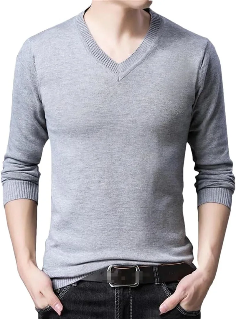 

Мужской осенний тонкий вязаный свитер с V-образным вырезом