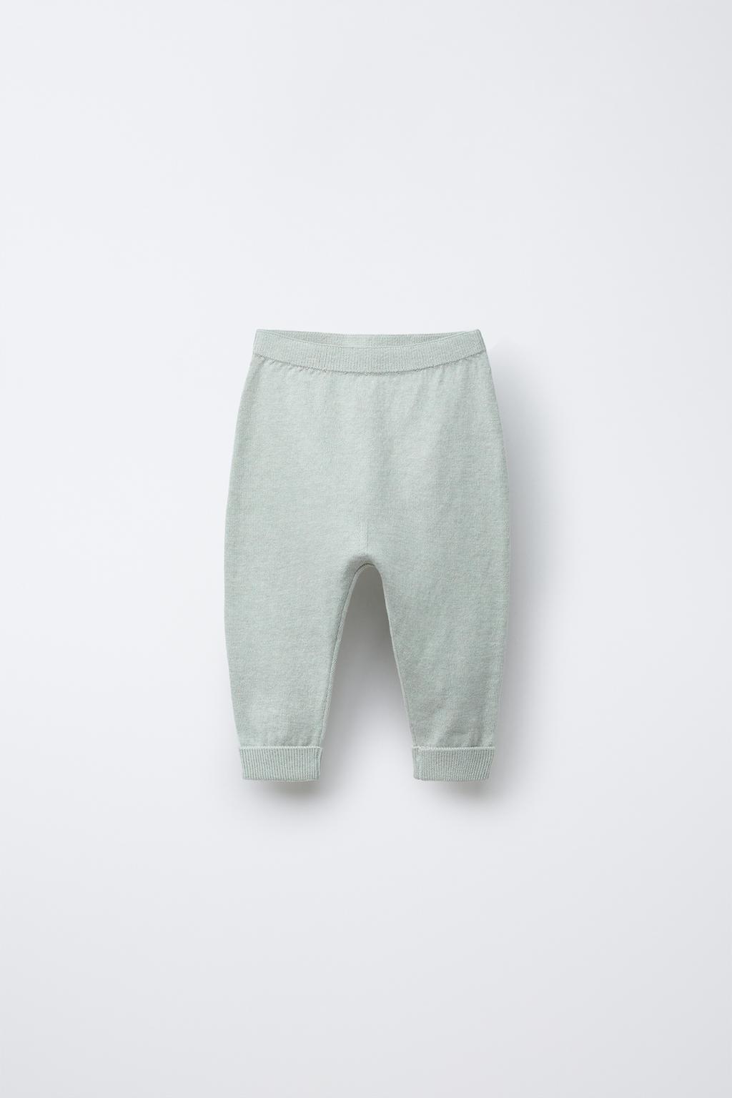 

Трикотажные брюки из хлопка и шелка ZARA, цвет Greenish