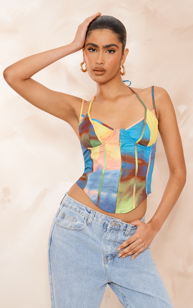 

PrettyLittleThing Длинный топ на крючках и петлях с принтом «Лаймовое омбре»