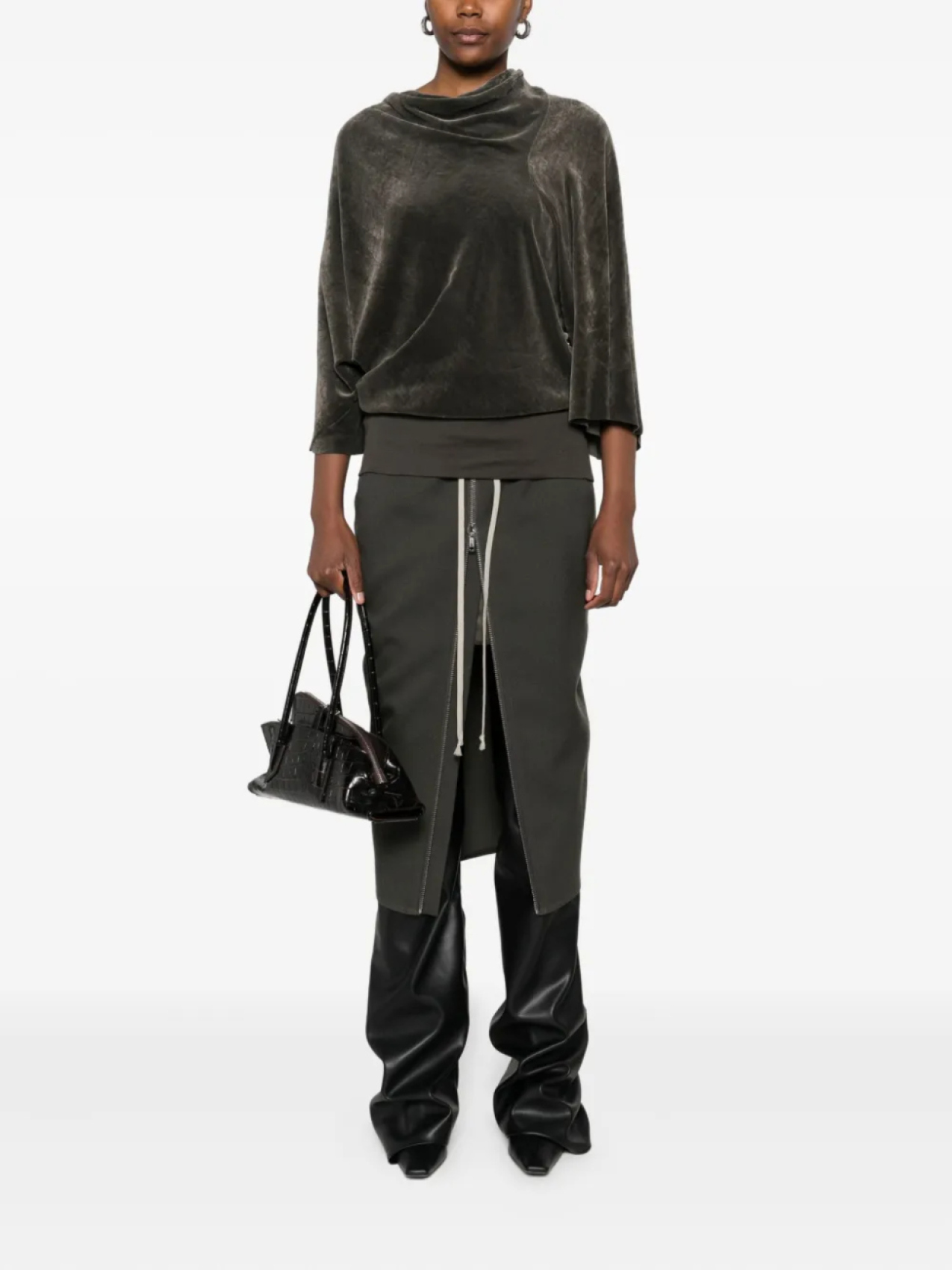 Топ с драпировкой и расклешенными рукавами от Rick Owens Concordians Cylinder, зеленый — фото 2