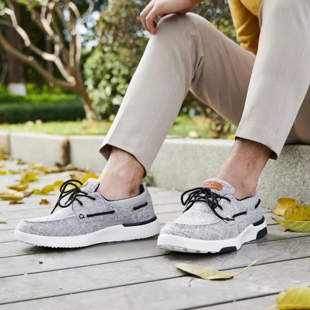 Мужские лоферы OrthoComfoot с поддержкой свода стопы, походные ботинки: удобные, легкие, с мягкой амортизацией, регулируемой посадкой, лоферы с высоким сводом стопы, повседневные, из парусины, для активного отдыха и работы дома, W3 Light Grey — фото 2