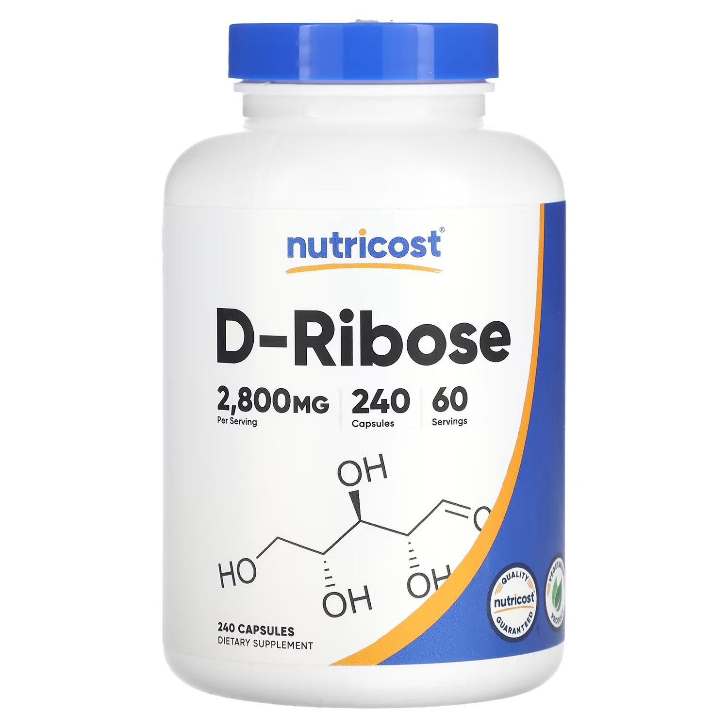 

D-рибоза, 2800 мг, 240 капсул (700 мг на капсулу) Nutricost