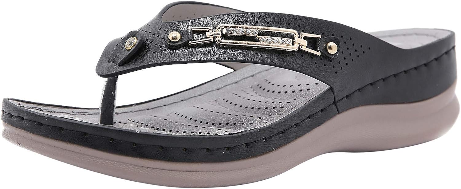 

Сандалии с клиновидной подошвой и кристаллами, шлепанцы на мягкой подошве, винтажные женские шлепанцы с вырезами, летние тонкие шлепанцы для женщин и мужчин Generic, черный