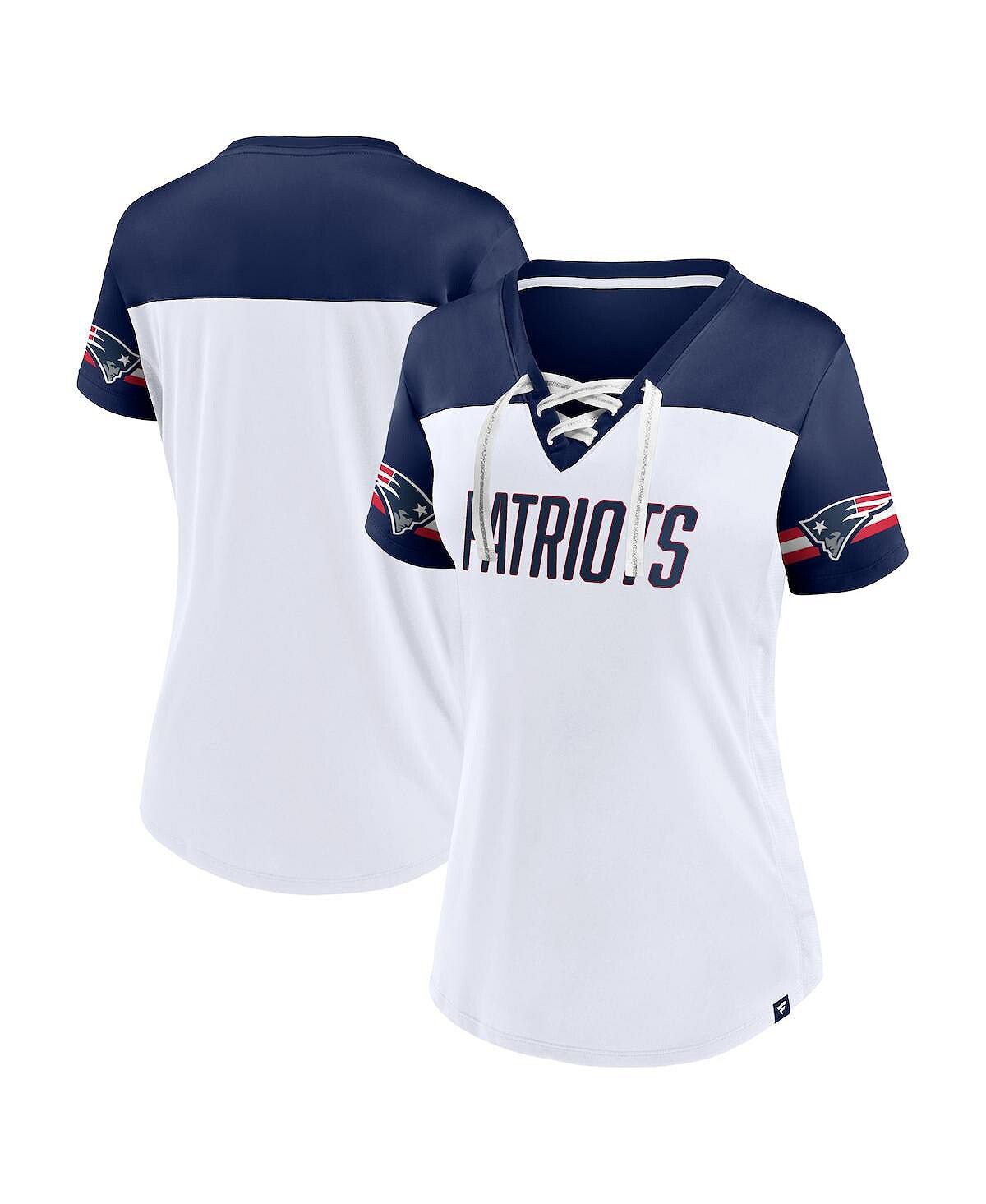 

Женская белая футболка с v-образным вырезом и шнуровкой New England Patriots Dueling Fanatics, белый
