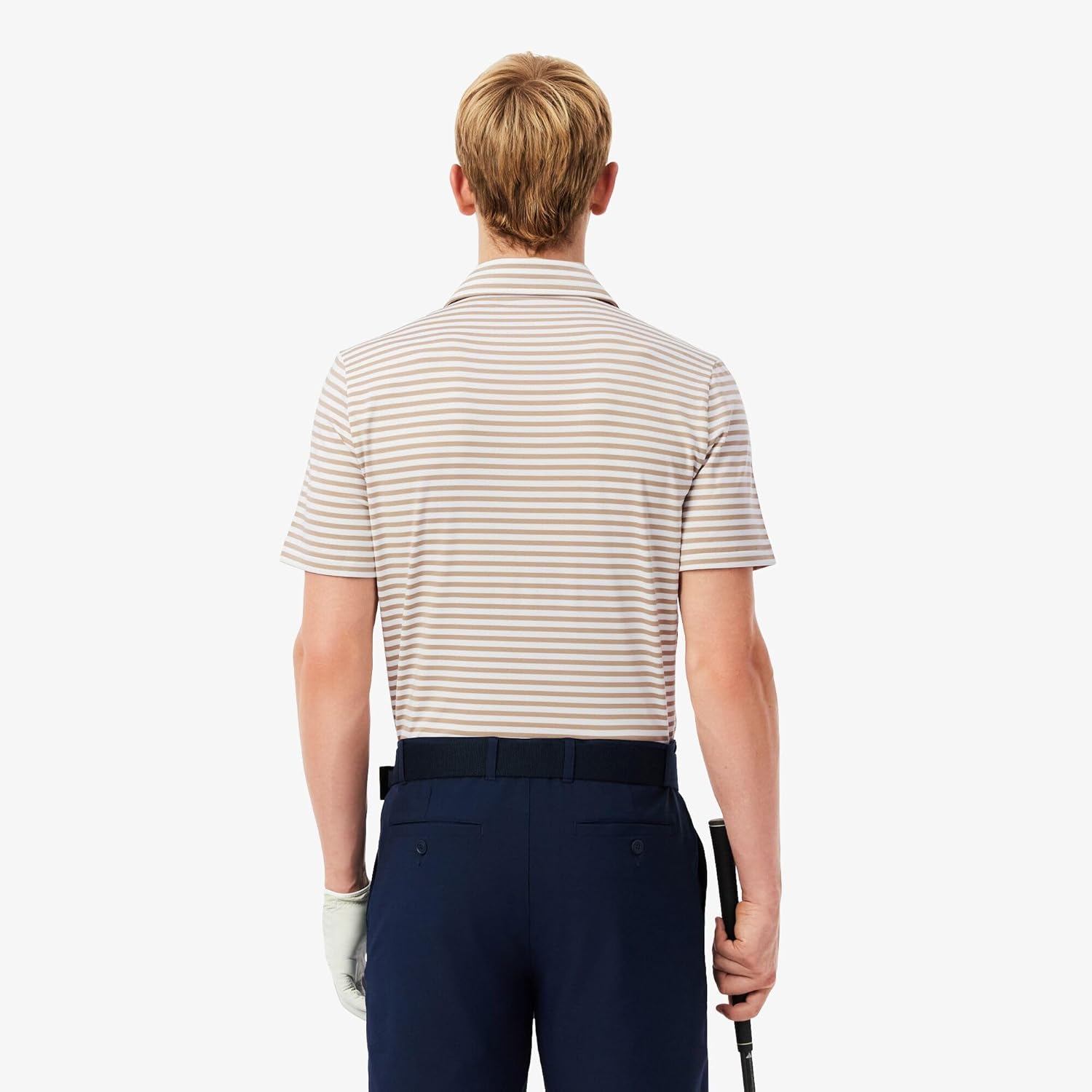 Мужская повседневная полосатая рубашка-поло Lacoste Ultra Dri-Bi-Color, бежевый — фото 2