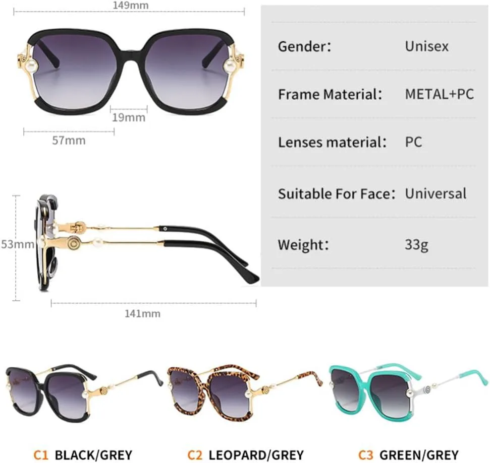 

Солнцезащитные очки в полуободковой оправе 2027 года для женщин, жемчужные, модные солнцезащитные очки большого размера, защита от ультрафиолета UV400 MTZJH, Black