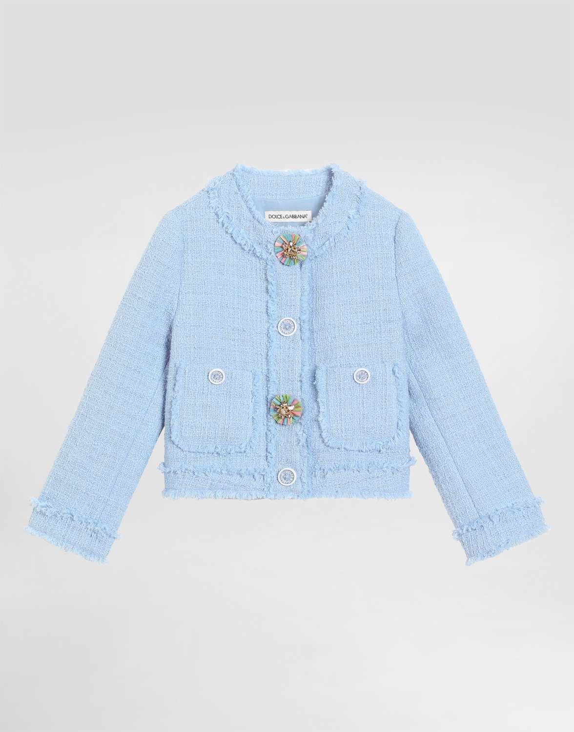 

Однобортный жакет из рашелевого твида с украшенными драгоценными камнями пуговицами Dolce&Gabbana, фиолетовый