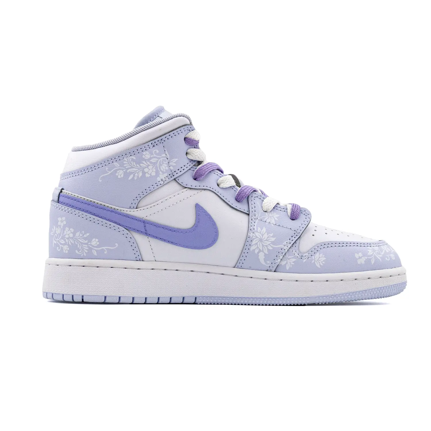 Jordan Air 1 нескользящие износостойкие высокие детские баскетбольные кроссовки White Purple для подростков — фото 3