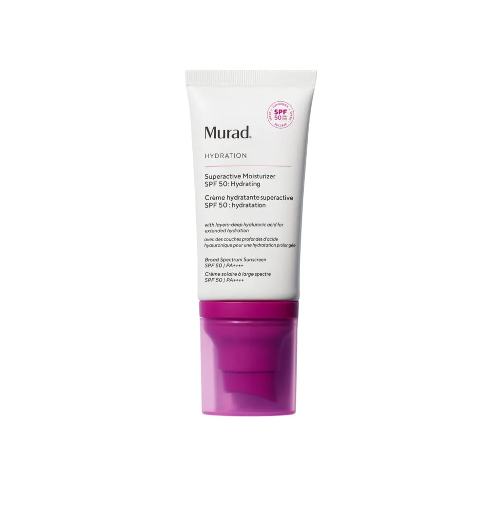 Увлажняющий крем Murad Superactive SPF 50 - увлажняющий солнцезащитный крем для лица с эффектом сияния, обогащенный гиалуроновой кислотой для упругой и эластичной кожи - 1,7 жидких унций, white