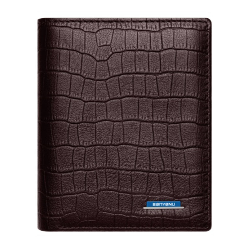 

Banyanu Кожаный бумажник для карт мужской, Brown - vertical (crocodile pattern first layer of cowhide + inner microfiber) - anti-theft brush