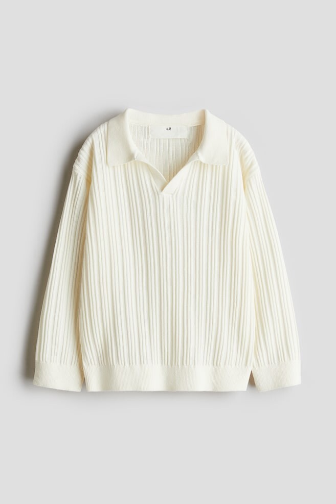 

Свитер-Поло из хлопка в рубчик H&M, белый
