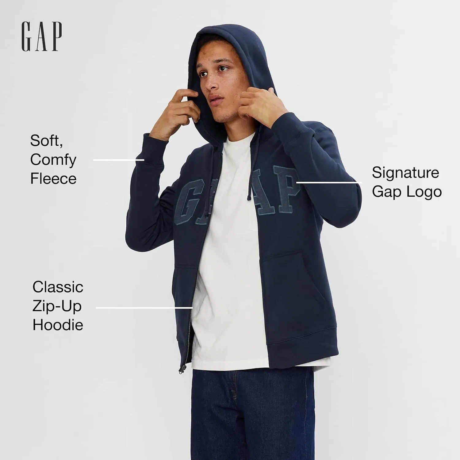 Худи на молнии GAP, черное — фото 2