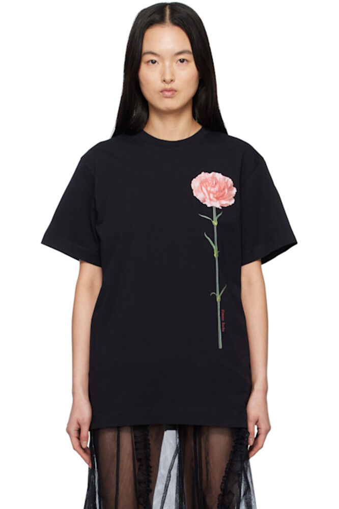 

Черная футболка с принтом гвоздики и короткими рукавами Simone Rocha