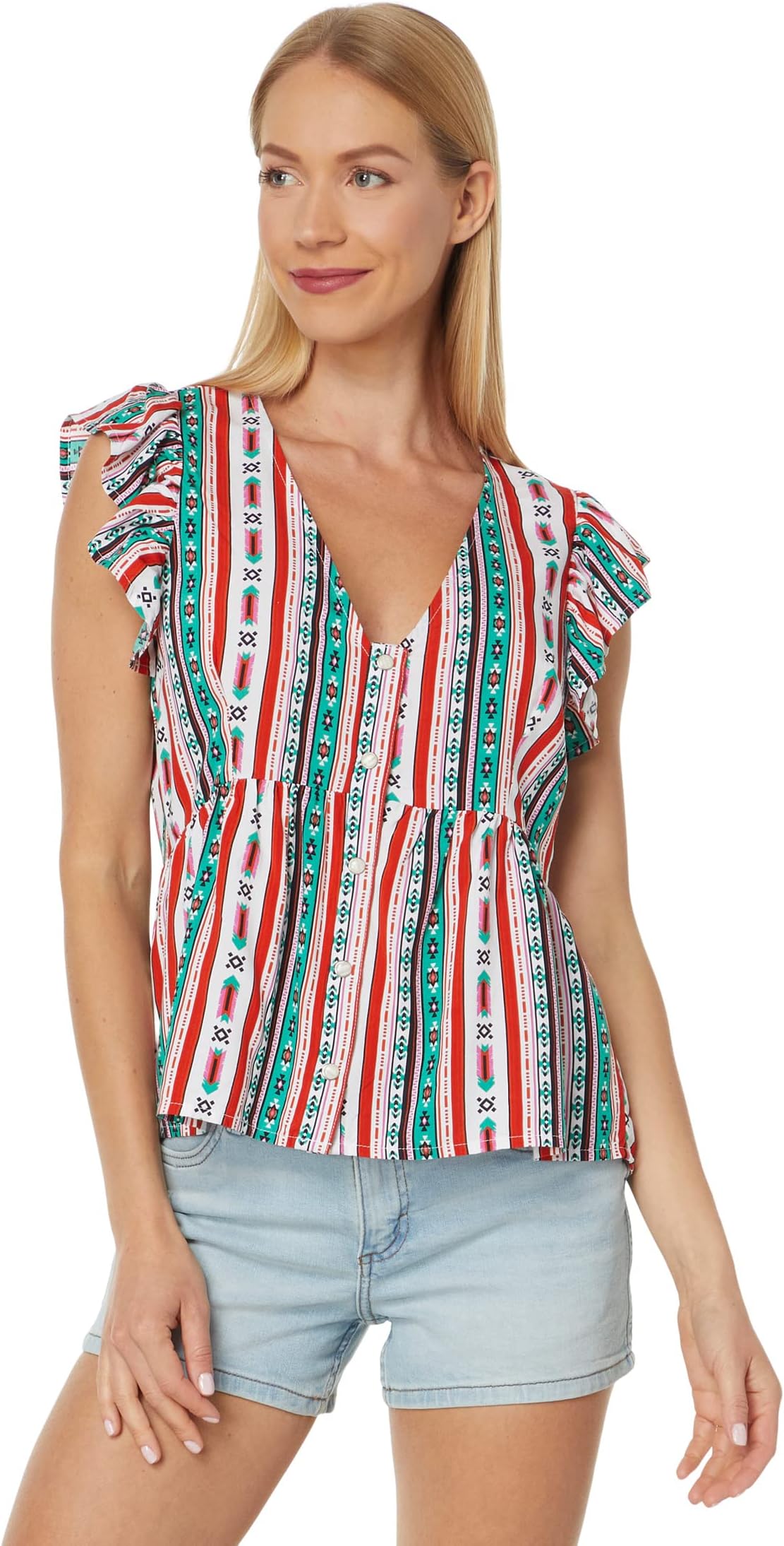 

Топ Wrangler Retro Woven Sleeveless, цвет White/Teal/Orange