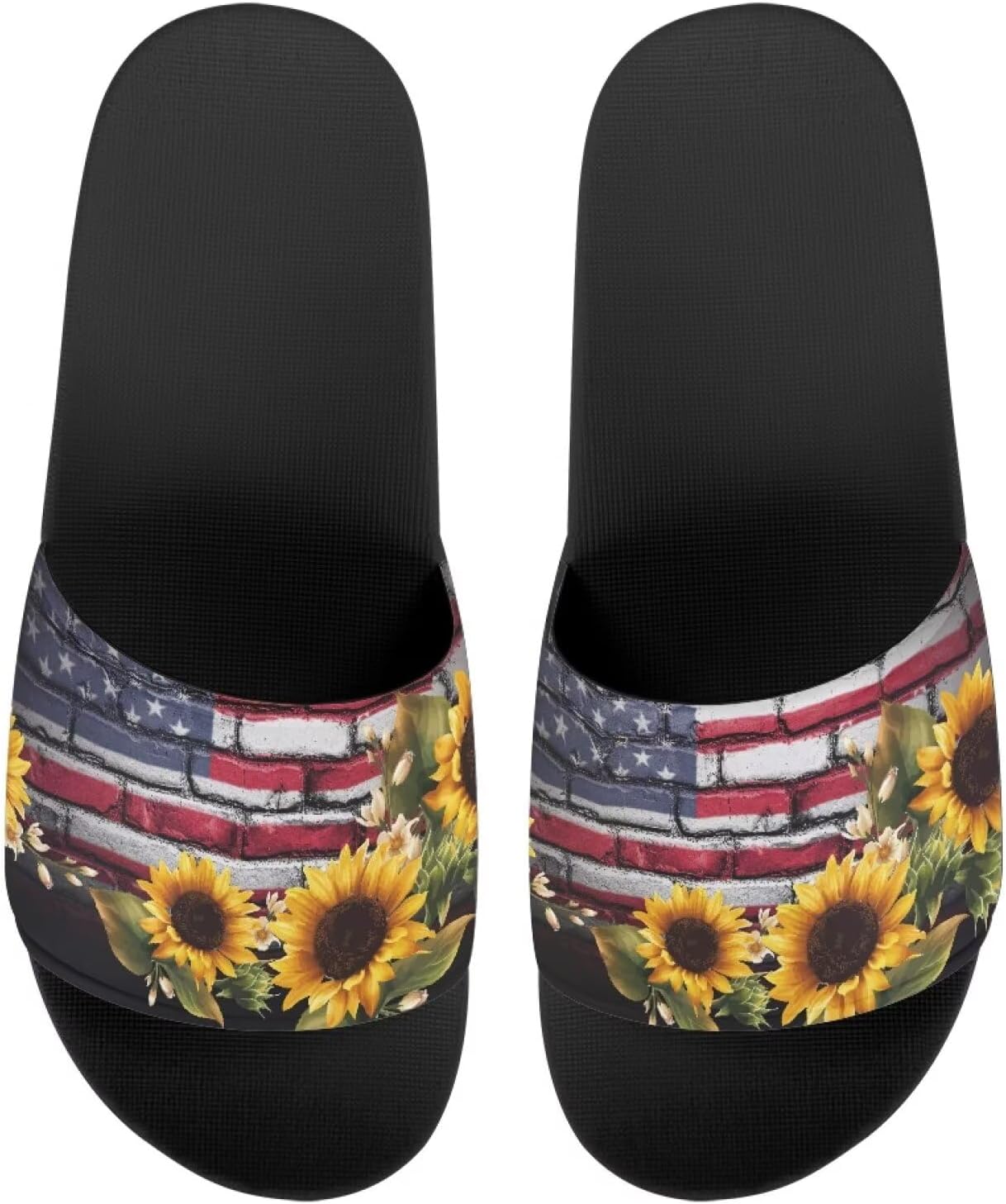 

Сандалии EVA с одной полосой, с рисунком подсолнухов, с мягкой подошвой, открытым носком, противоскользящие, на плоской подошве для женщин и мужчин Drnuikhe, American Flag Sunflowers