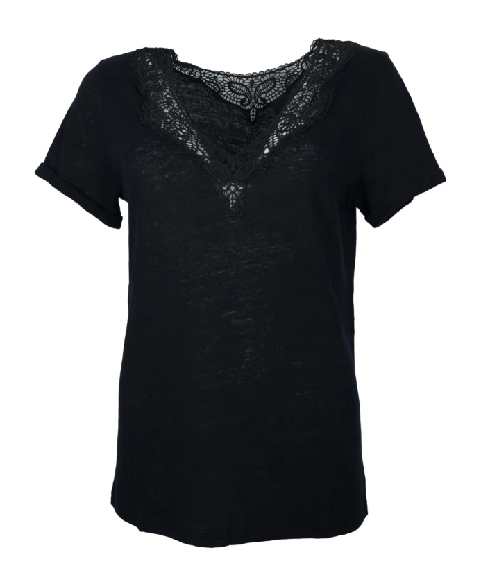 

Льняная футболка с кружевной отделкой Hugo, черный