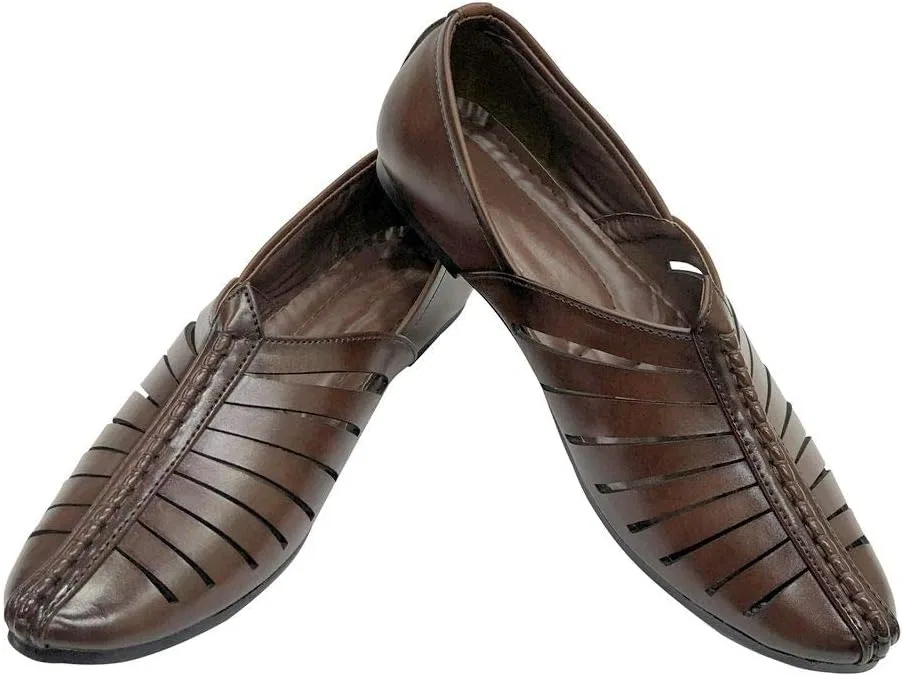 Туфли Mens Punjabi Jutti Breathable Comfortable Indian Sherwani Shoes Step n Style, Brown — фото 2