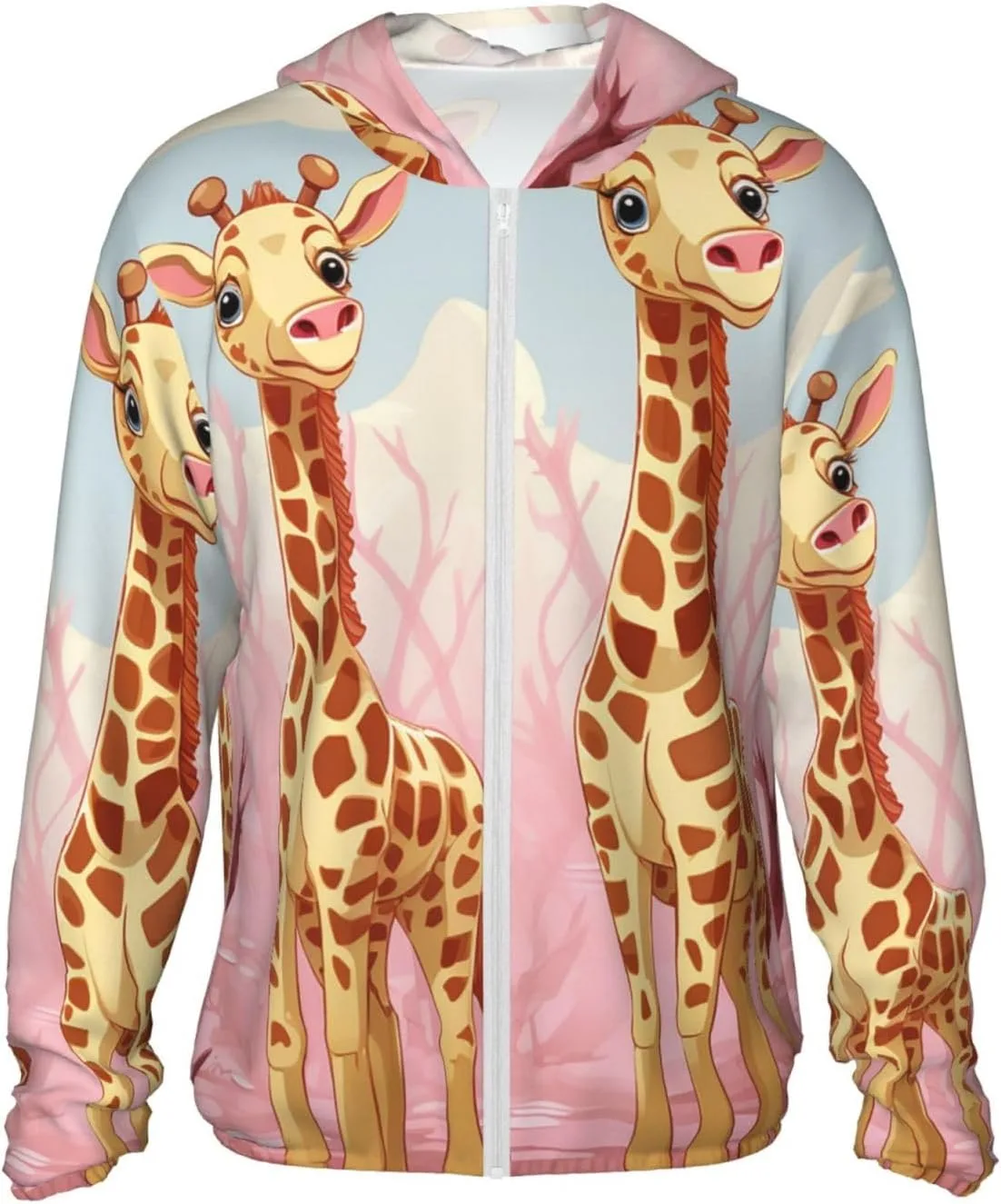 

Симпатичная толстовка с капюшоном для защиты от солнца Giraffes Full Zip UPF 50+ с длинным рукавом и карманом HJBNW