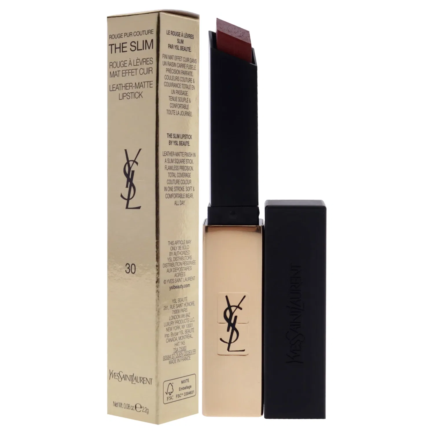 Матовая помада Rouge Pur Couture The Slim Matte Lipstick - 30 Nude Protest от Yves Saint Laurent для женщин - 0,08 унции, коричневый — фото 4