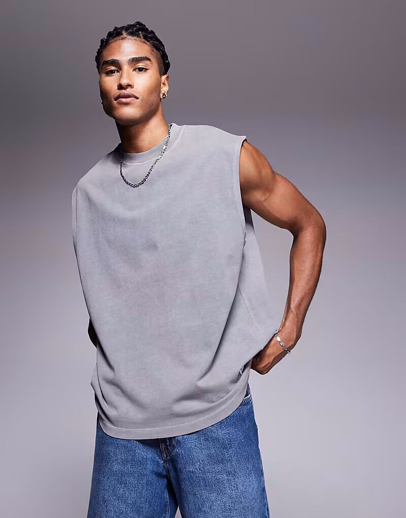 

Майка оверсайз ASOS DESIGN из плотной ткани с кислотной стиркой серого цвета