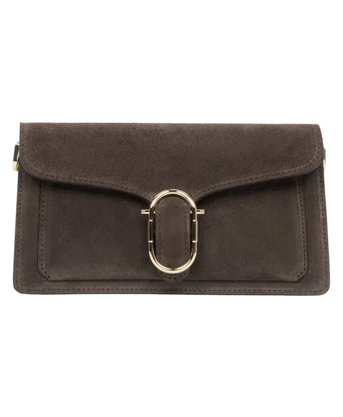 

Небольшая темно-коричневая женская сумка через плечо из натурального итальянского велюра. Estro, коричневый